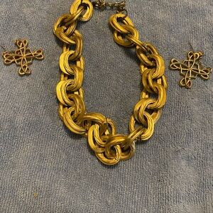Gold Link Statement Necklace and Earrings Set - Women Jewelry